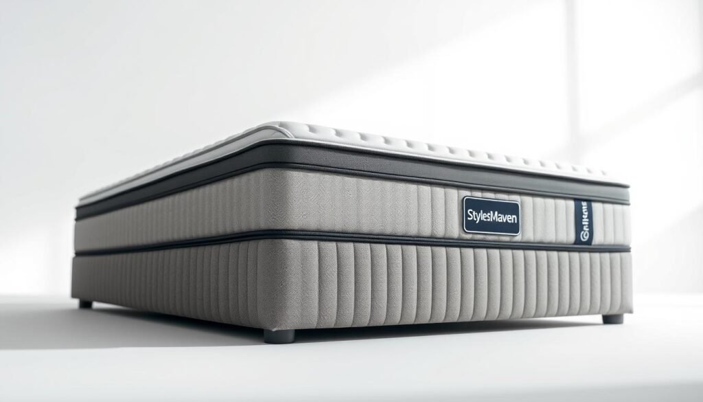 A high-quality, stylish independent pocket spring mattress from the StylesMaven brand, showcasing its superior construction and materials. The mattress is displayed in a well-lit studio setting, with a clean, minimalist background that allows the details to shine. The mattress is positioned to reveal its independent spring system, highlighting its ability to provide personalized support and reduce motion transfer. The overall composition conveys a sense of comfort, quality, and attention to detail that would be appealing to potential customers seeking a premium sleeping experience. A high-quality, stylish independent pocket spring mattress from the StylesMaven brand, showcasing its superior construction and materials. The mattress is displayed in a well-lit studio setting, with a clean, minimalist background that allows the details to shine. The mattress is positioned to reveal its independent spring system, highlighting its ability to provide personalized support and reduce motion transfer. The overall composition conveys a sense of comfort, quality, and attention to detail that would be appealing to potential customers seeking a premium sleeping experience.