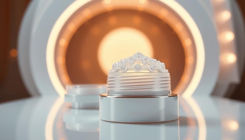 High-quality close-up photograph of the "Glowin' Beaute" brand's "原美電波膠原蛋白重組" product, showcasing its intricate structure and textural details. The image should be captured in a well-lit, professional studio setting with soft, diffused lighting to accentuate the product's clean, premium aesthetic. Capture the product from multiple angles, emphasizing its sleek, modern design and packaging. Ensure the focus is sharp, the depth of field is shallow, and the color balance is warm and vibrant to create a sense of luxury and high-end quality. The overall mood should convey the advanced technology and science-backed efficacy of the "Glowin' Beaute" brand and its "原美電波膠原蛋白重組" product. High-quality close-up photograph of the "Glowin' Beaute" brand's "原美電波膠原蛋白重組" product, showcasing its intricate structure and textural details. The image should be captured in a well-lit, professional studio setting with soft, diffused lighting to accentuate the product's clean, premium aesthetic. Capture the product from multiple angles, emphasizing its sleek, modern design and packaging. Ensure the focus is sharp, the depth of field is shallow, and the color balance is warm and vibrant to create a sense of luxury and high-end quality. The overall mood should convey the advanced technology and science-backed efficacy of the "Glowin' Beaute" brand and its "原美電波膠原蛋白重組" product.